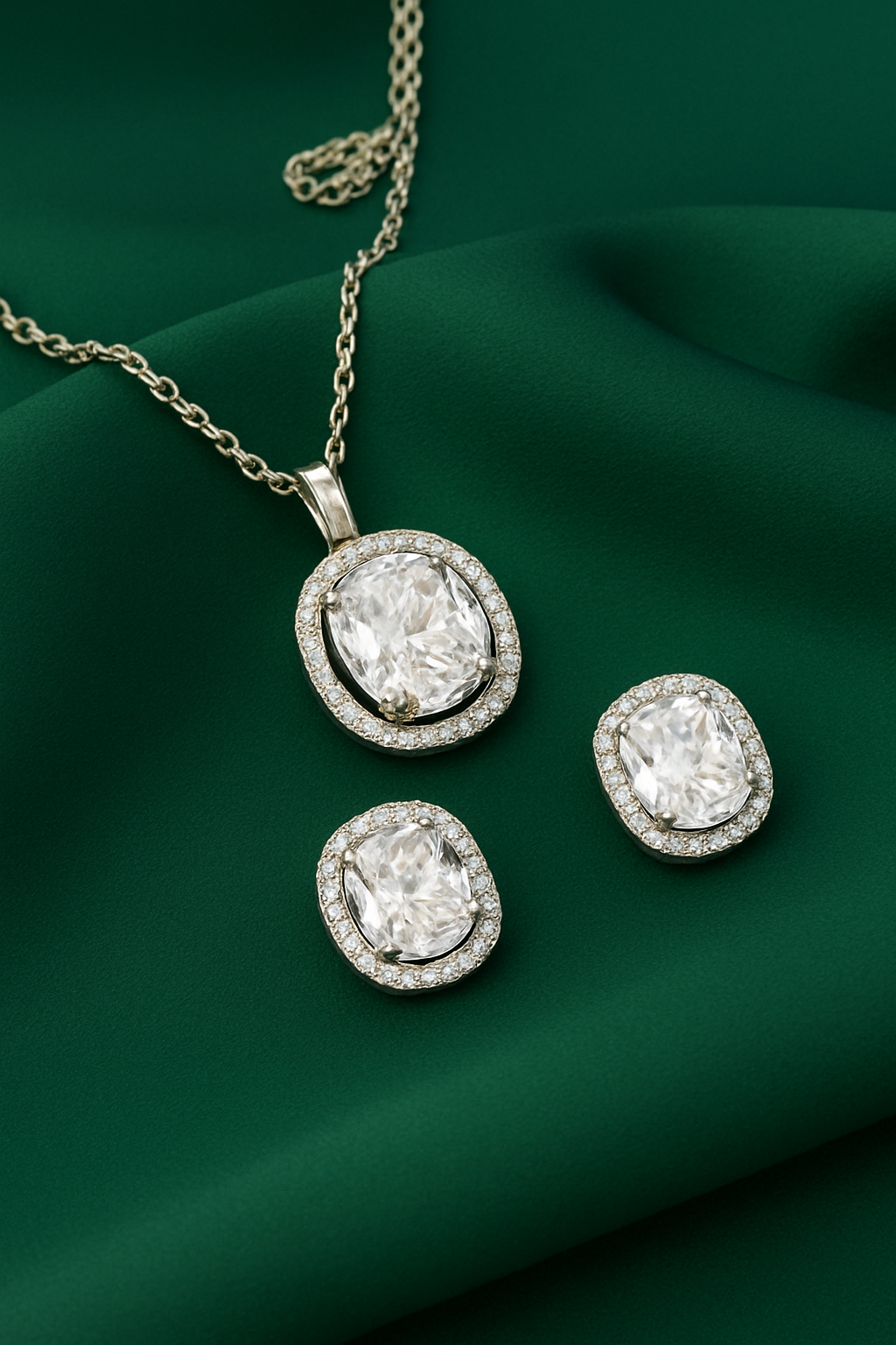 Radiant Cushion-Cut Pendant & Earring Set