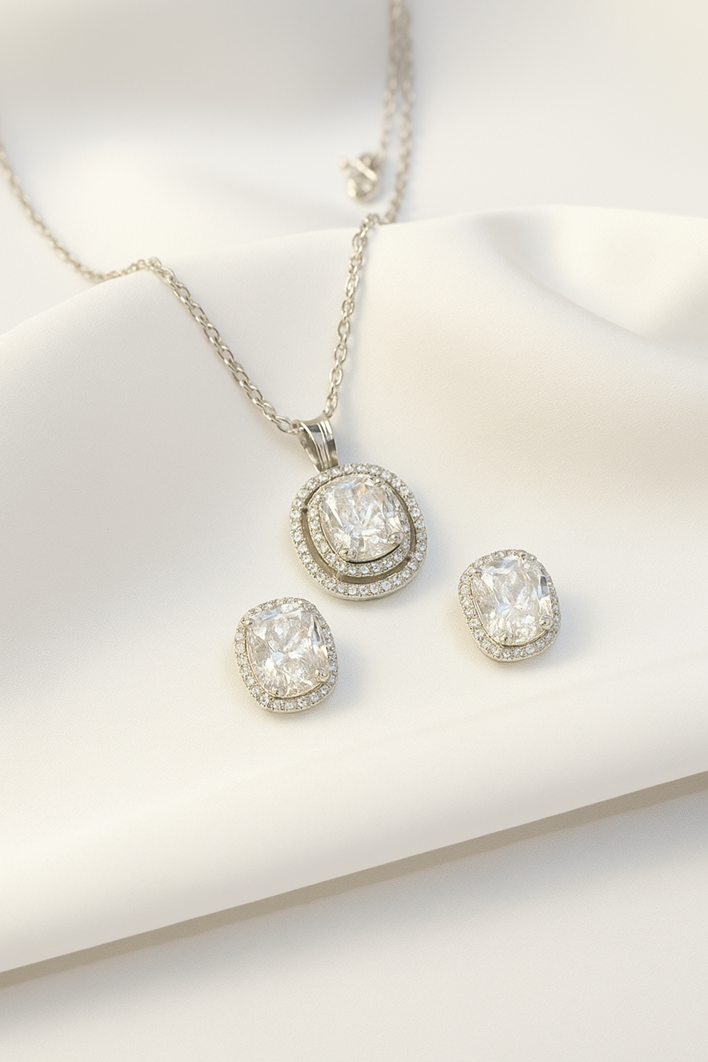 Radiant Cushion-Cut Pendant & Earring Set