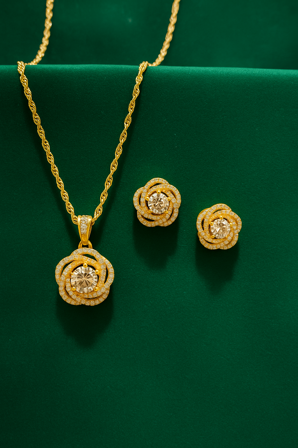 Golden Blossom Pendant & Earring Set