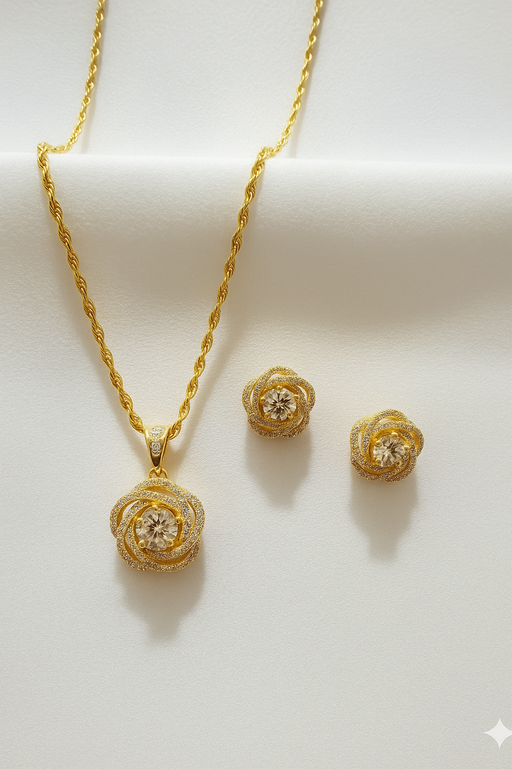 Golden Blossom Pendant & Earring Set