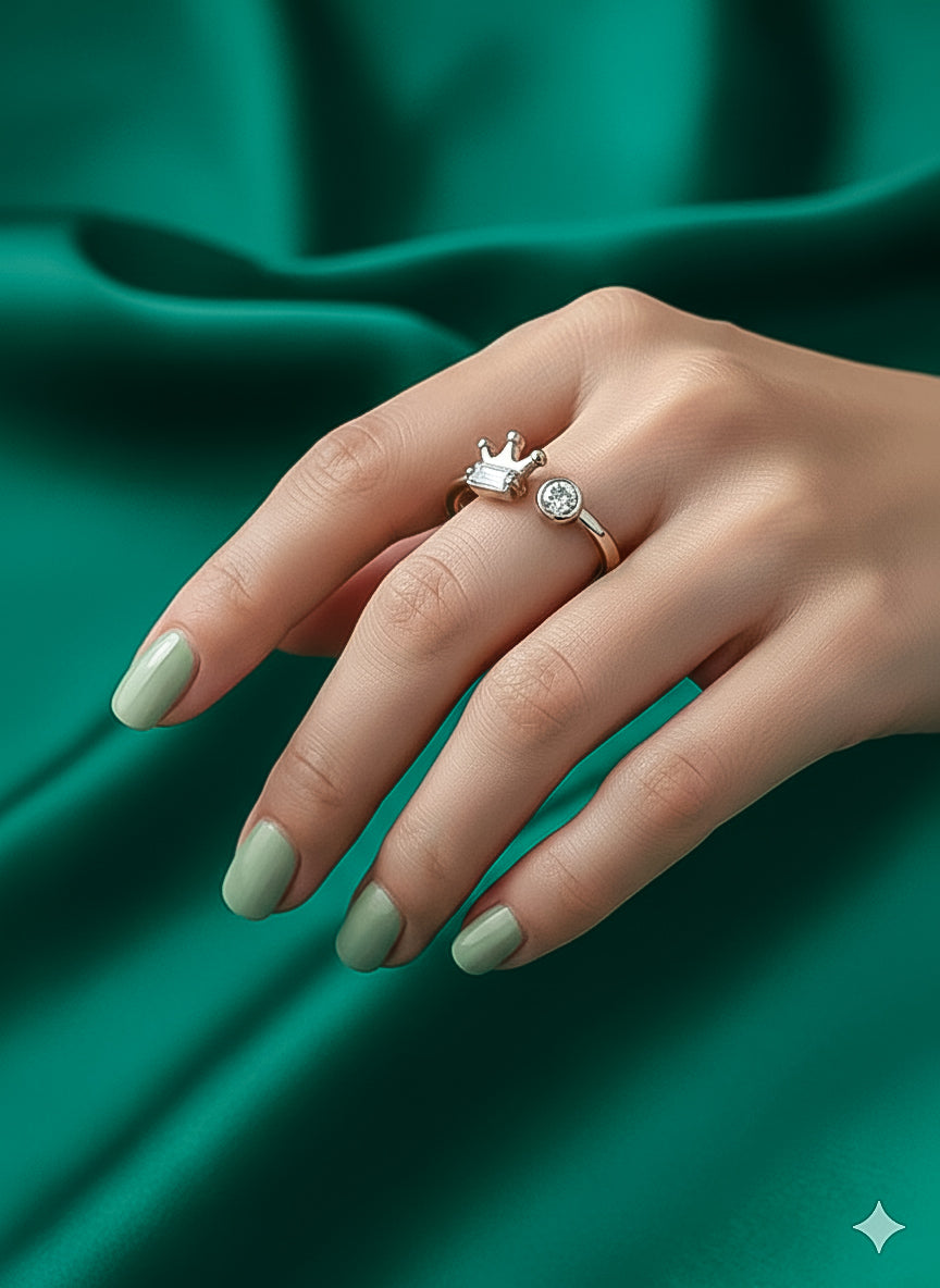 Crown & Sparkle Adjustable Ring