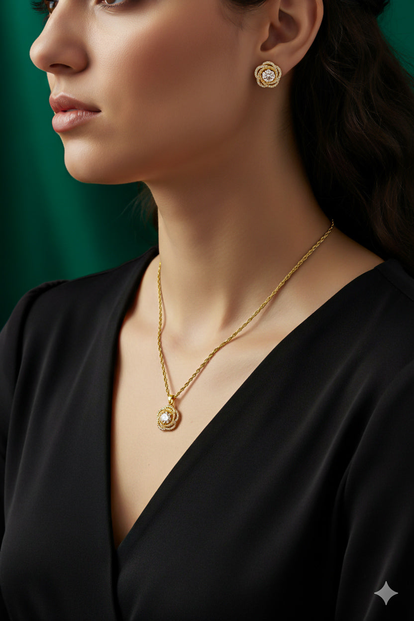 Golden Blossom Pendant & Earring Set