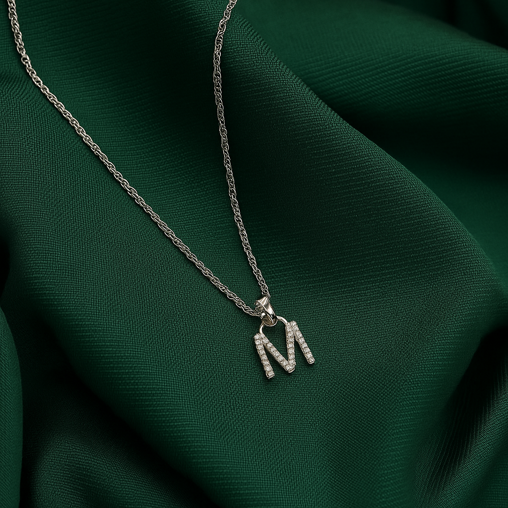 Lustrous Silver ‘M’ Alphabet Pendant Necklace