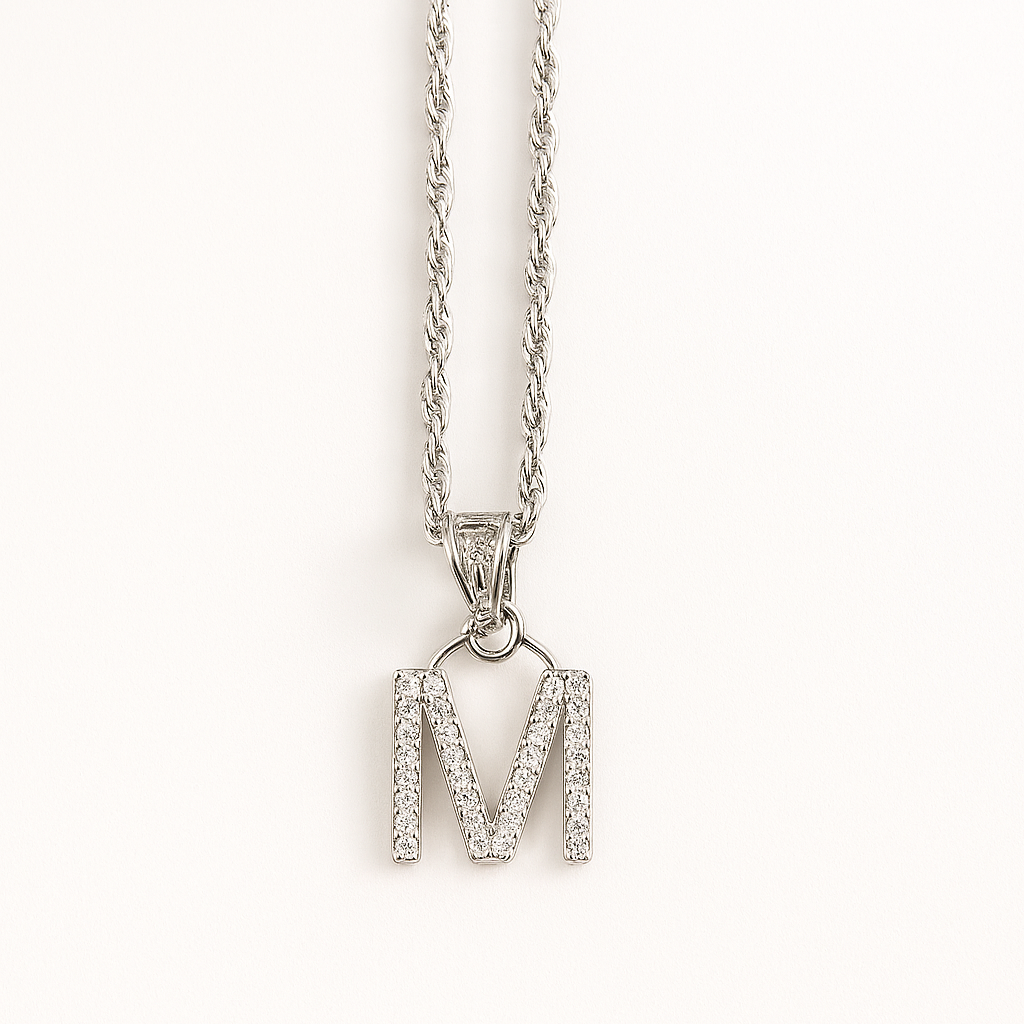 Lustrous Silver ‘M’ Alphabet Pendant Necklace