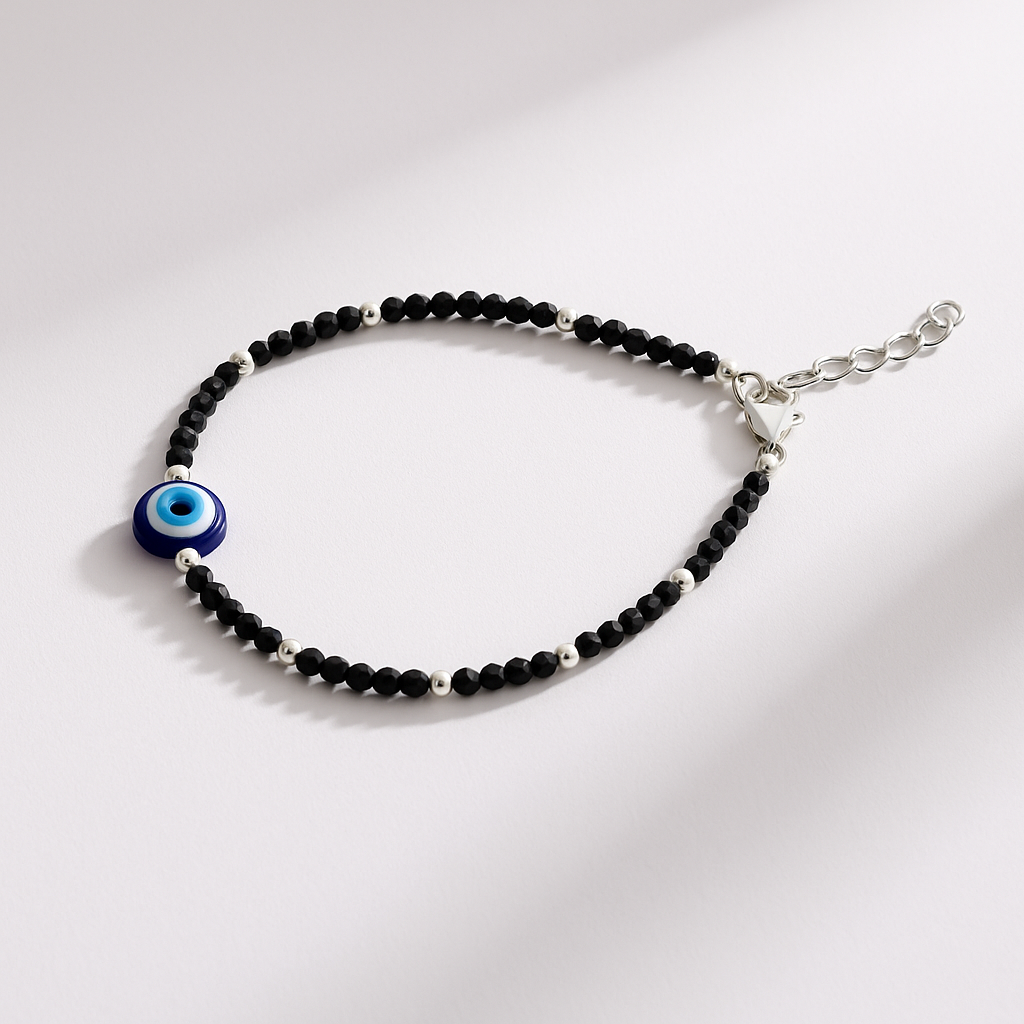 Aarzu Evil Eye Black Bead Bracelet