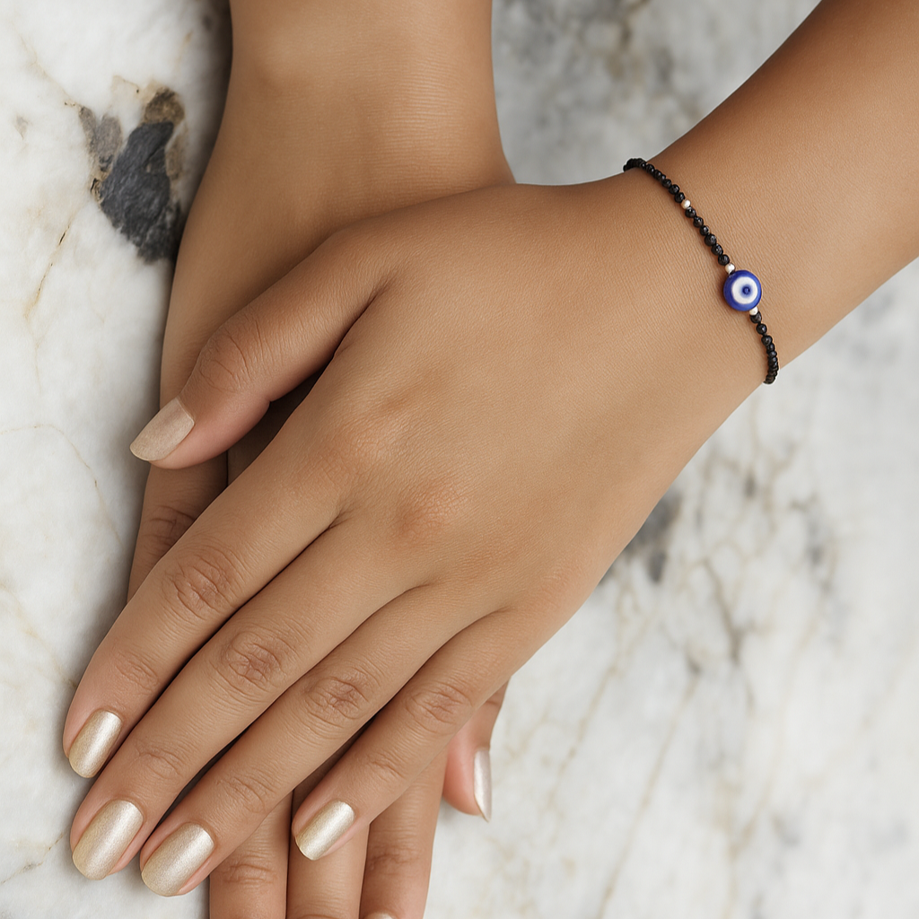 Aarzu Evil Eye Black Bead Bracelet