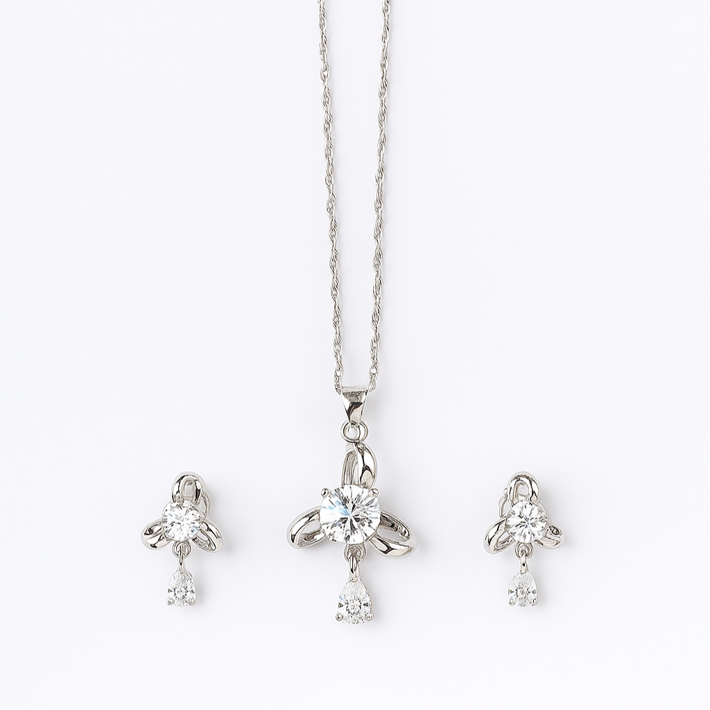 Eternal Sparkle Silver Pendant & Earrings Set