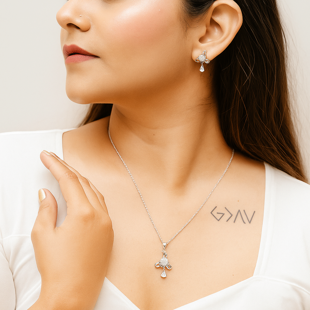 Eternal Sparkle Silver Pendant & Earrings Set