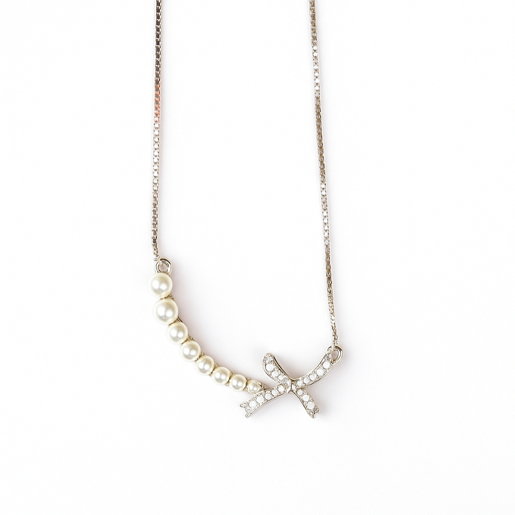 Luna Grace Pearl Bow Necklace